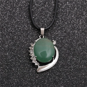 Green Aventurine Stone Pendant Necklace Ethnic Style Wax Rope Jewelry Fashion For Women Tree Of Life Cat Shape