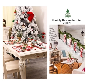 Detailed Christmas table setting with jacquard placemats and matching striped stockings