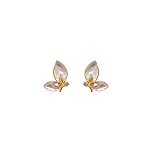 Elegant butterfly stud earrings with gold plating, shell inlay, and small crystal accents