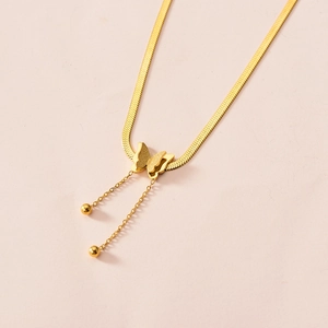 Butterfly Pendant Necklace Stainless Steel Frosted Tassel Snake Chain Elegant Jewelry For Women Gold Plated
