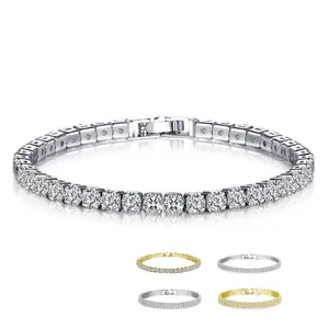 Mode Kupfer Eingelegt Zirkonia Tennisarmband Elegant Einreihig Zweireihig Dreireihig Pave Runde CZ Kette Armband Für Damen Schmuck Geschenk