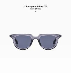 Detail of transparent grey smoke frame with integrated nose pads on trendy sunglasses