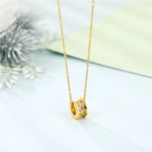 Elegant gold titanium steel waist pendant necklace with sparkling inlaid stones