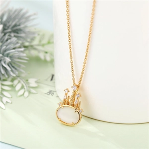 18k gold plated cat eye opal castle pendant necklace with shimmering crystal accents