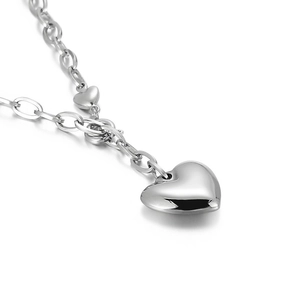 Elegant silver stainless steel necklace featuring a 3D heart pendant for women
