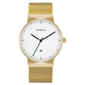 Men Quartz Watch Simple Fashion Business Casual Alloy Case Mesh Stainless Steel Band Calendar Date Display Analog