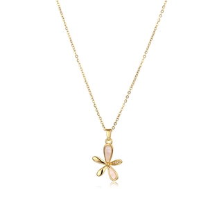 Elegant gold flower necklace for women with mother of pearl shell and cubic zirconia