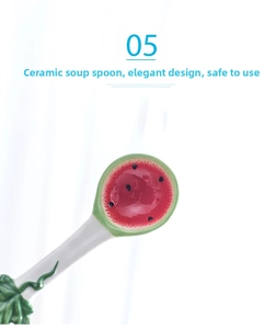 Detailed macro view of creative watermelon ceramic spoon with vibrant red and green glaze