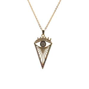 Collana dorata alla moda con pendente occhio del diavolo in zircone e telaio a triangolo