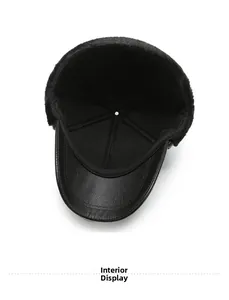 Detail showing thick black faux fur lining and neat stitching of the warm winter cap