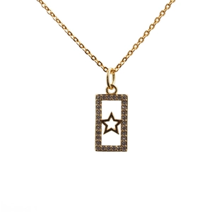 Gold star rectangle pendant necklace with micro-paved cubic zirconia stones