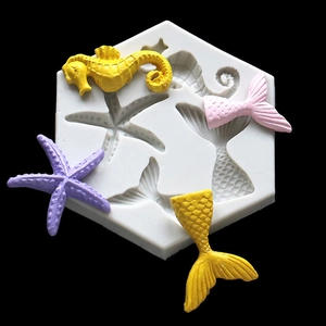 Marine theme silicone mold for DIY baking with seahorse starfish and mermaid tails