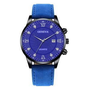 Montre À Quartz Décontractée Pour Hommes Mode Avec Strass Montre-Bracelet Analogique Avec Bracelet En Simili Cuir Et Date