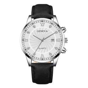 Montre à quartz pour hommes avec index en strass et bracelet en cuir noir