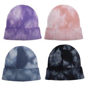 Tie Dye Knitted Beanie Hat Ribbed Cuffed Winter Warm Outdoor Skull Cap For Men Women Casual Streetwear Fashion