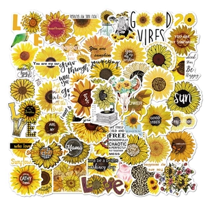 50 adesivi girasole impermeabili per valigie e skateboard con vari motivi floreali