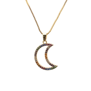 Copper Gold Plated Pendant Necklace With Colorful Zircon Star Moon Heart Snowflake Jewelry For Women Fashion Gift
