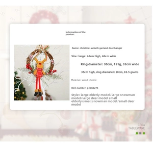 Detailed size specifications for Christmas branch wreath with plush deer and snowman