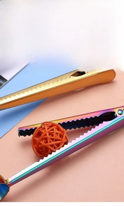 Detail of colorful stainless steel measuring spoon clip with a strong spring sealing clamp