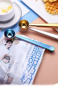 Multi-colored 430 stainless steel measuring spoon clip sealing a milk powder bag