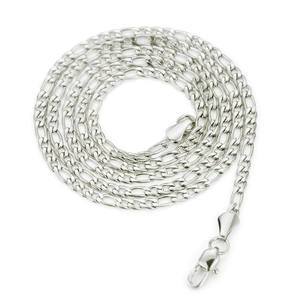 Polished silver Figaro chain necklace for men with durable lobster clasp on white background