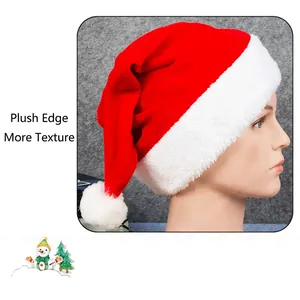 Classic red plush Christmas hat with thick white faux fur trim for holiday parties