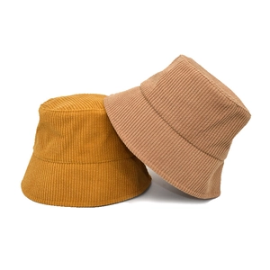 Corduroy Bucket Hat Cotton Foldable Sun Protection Outdoor Retro Solid Color Flat Top Sun Cap Women Men