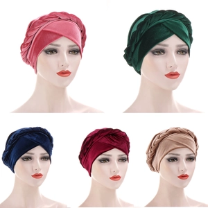 Velvet turban hats for women featuring twisted braid design in multiple vibrant colors