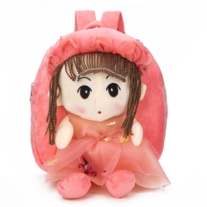 Pink plush doll backpack for kids aged 1-4 with 3D cute girl character design