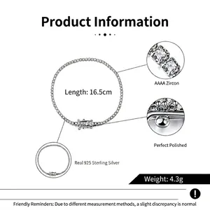 S925 sterling silver tennis bracelet with AAAA cubic zirconia and precision polishing