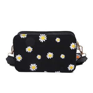 Floral crossbody small square bag with daisy print and adjustable wide shoulder strap