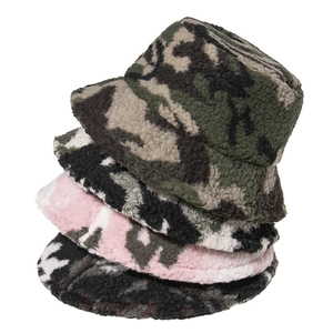 Bucket Hat Camouflage Lamb Wool Winter Warm Windproof Outdoor Casual Fisherman Cap For Women Men Soft Plush