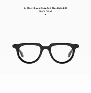 Detailed view of thick retro black frame sunglasses with anti-blue light clear lenses