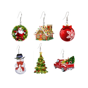 Christmas Earrings Acrylic Santa Claus Snowman Gingerbread House Xmas Tree Festive Cartoon Jewelry For Women Girls