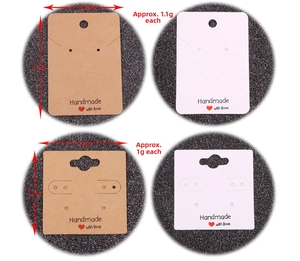 Brown and white paper earring cards with pre-punched holes in 7x5cm and 5x5cm sizes