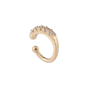 Close-up of gold C-shaped ear cuff with five sparkling micro-set cubic zirconia stones