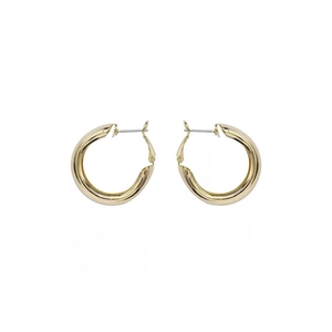 Minimalist C-shaped geometric gold hoop earrings with polished silver needles