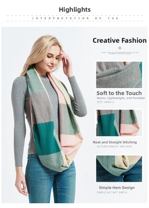 Detail of plaid knit neck warmer showing soft fabric texture and clean stitching finish