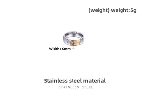 Dettaglio dell'anello croce in acciaio inox da 6mm con specifiche su peso e materiali