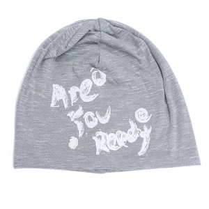 Bonnet en coton tricoté gris chiné pour l'hiver avec imprimé blanc Are You Ready