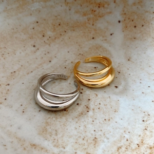 Minimalist S925 sterling silver double-layer open ring in gold and silver finishes