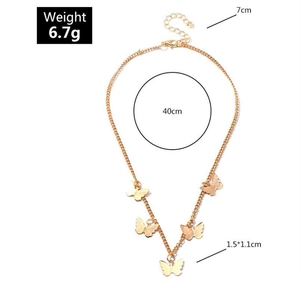 Tabella dimensionale dettagliata con peso e misure della collana farfalla dorata