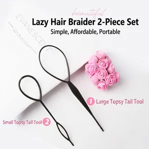 Two-piece set of black hair styling tools for buns and braids on a white background