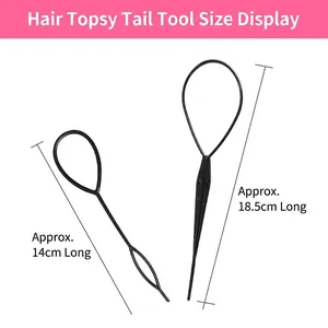 Hair styling tool set including 14cm and 18.5cm topsy tail hair loop tools for bun styling
