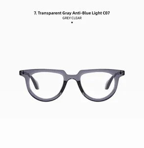Detail of transparent grey retro frames with anti-blue light clear lenses for eye protection