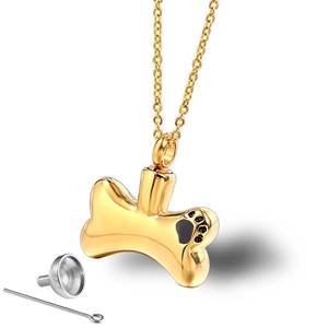 Stainless Steel Bone Shaped Cremation Urn Necklace For Pet Human Ashes Paw Print Memorial Pendant Keepsake Jewelry Gift