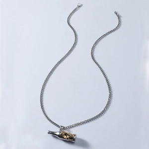 Collier avec pendentif décapsuleur tête de mort pour homme en acier inoxydable bicolore