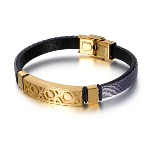 Bracciale In Corda Intrecciata Da Uomo Acciaio Inossidabile Geometrico Cavo Motivo XOXO Chiusura In Metallo Gioielli Unisex
