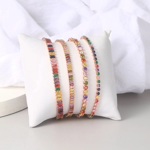 Chic rose gold tennis bracelets with colorful round and rectangular zircon stones