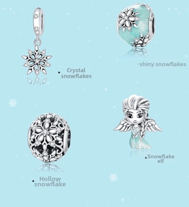 Detailed collection of S925 sterling silver snowflake charms and Elsa character pendant